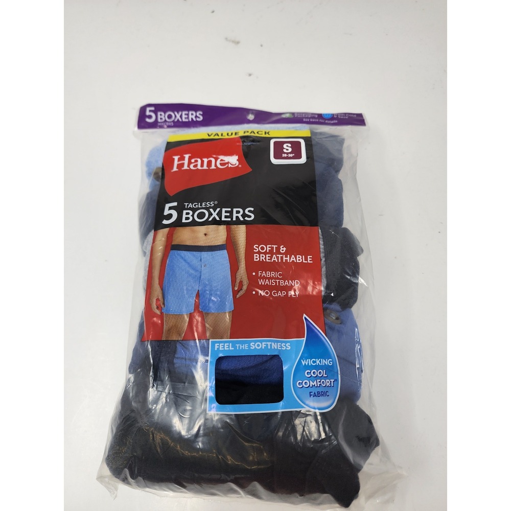 Hanes Mens Tagless 5 Pack Boxers Multicolor Cotton Blend Casual Size Small